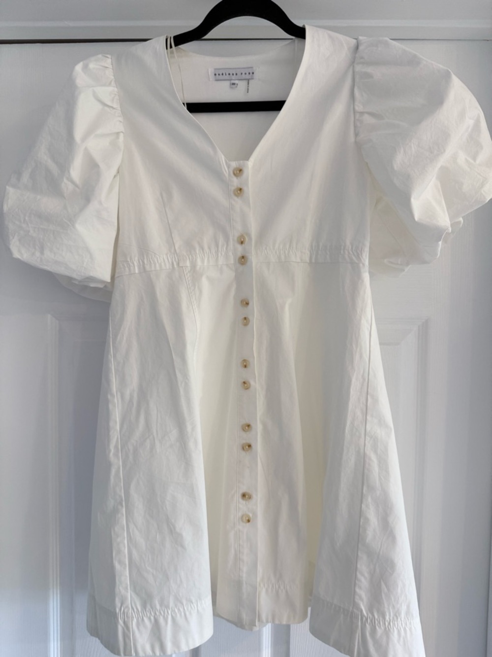 Endless Rose White Puff Sleeve Button Front Mini Dress XS Cottagecore - Picture 2 of 7